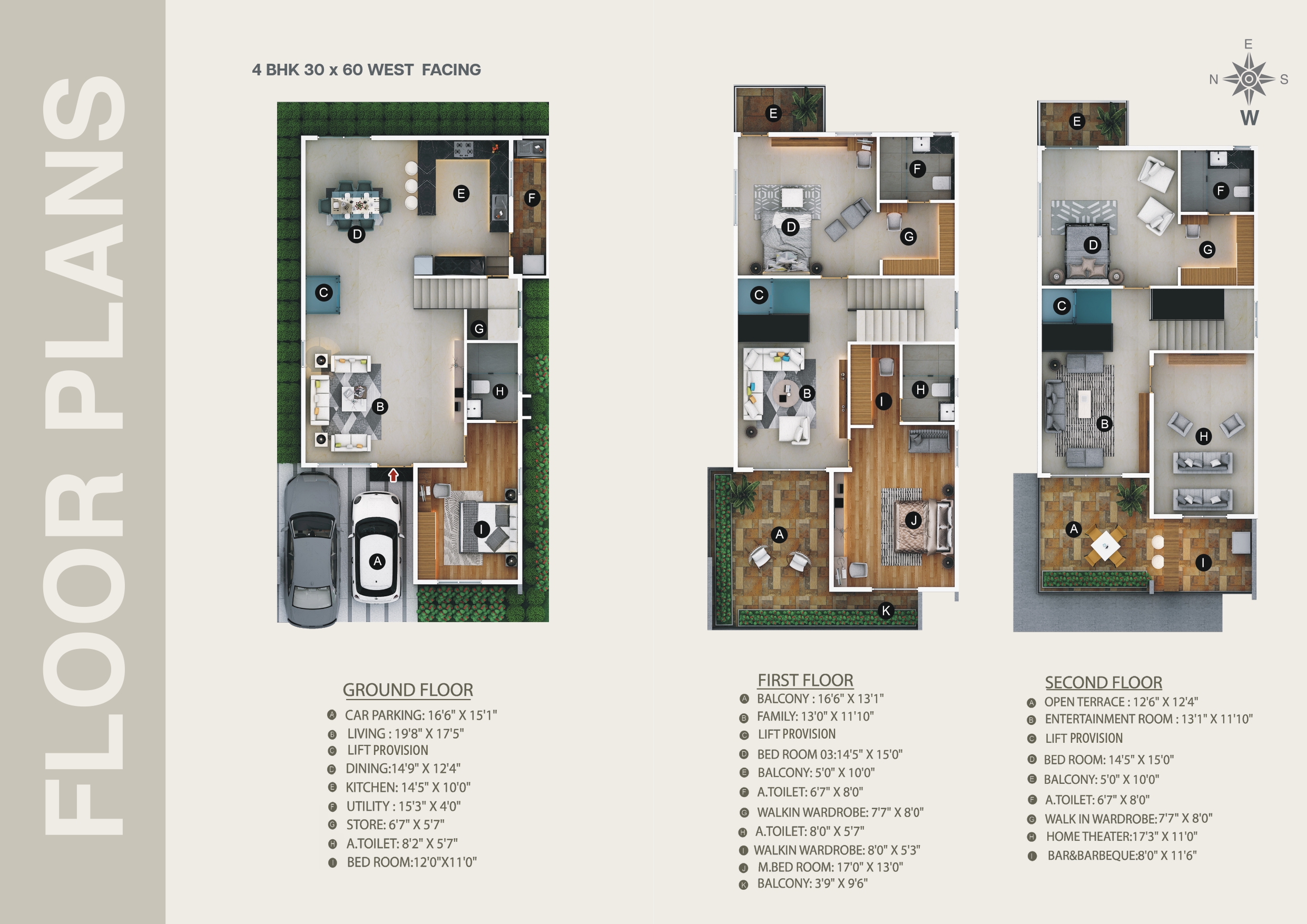 4 BHK 30x60 West Facing