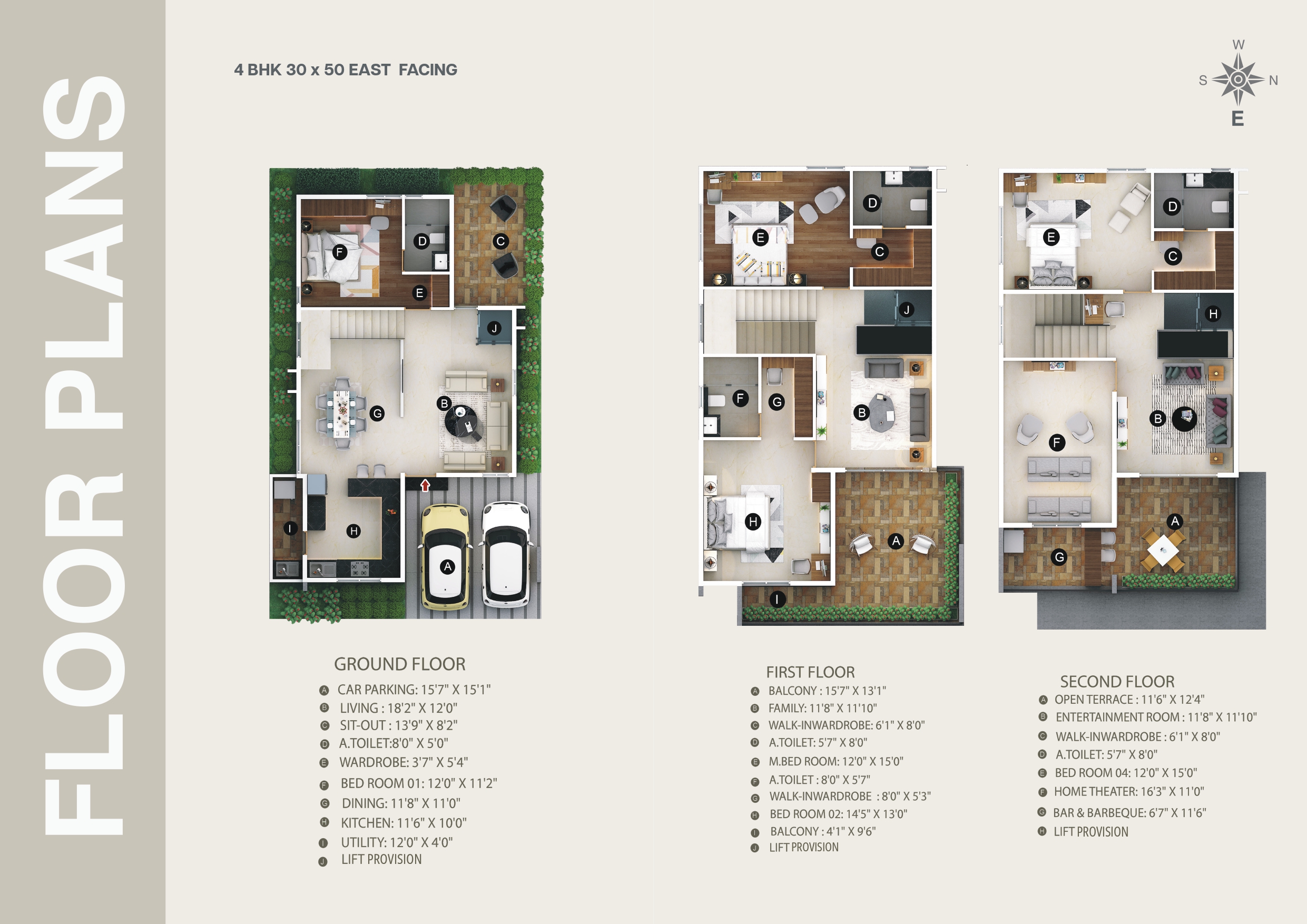 4 BHK 30x50 East Facing