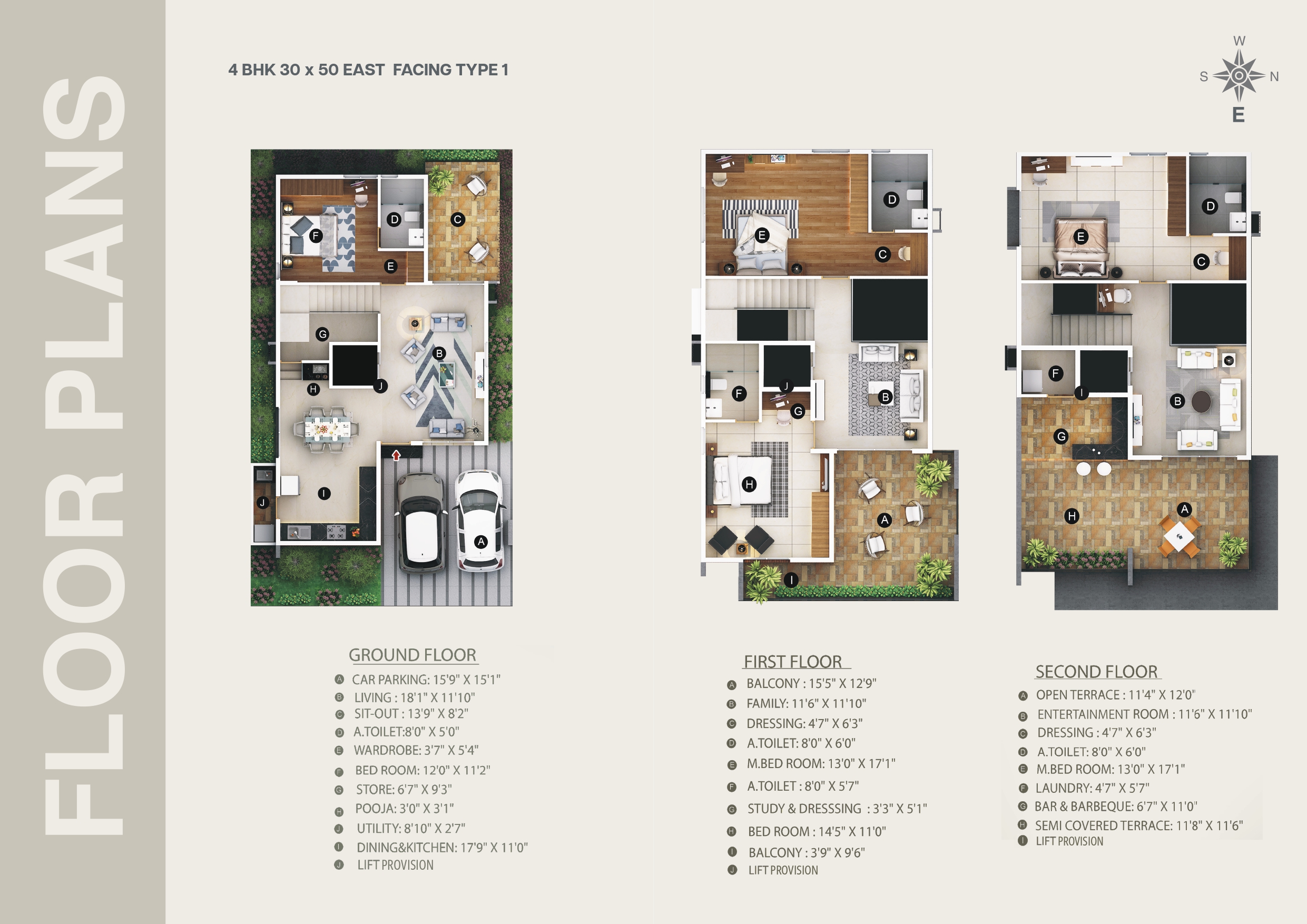 4 BHK 30x50 East Facing Type 1